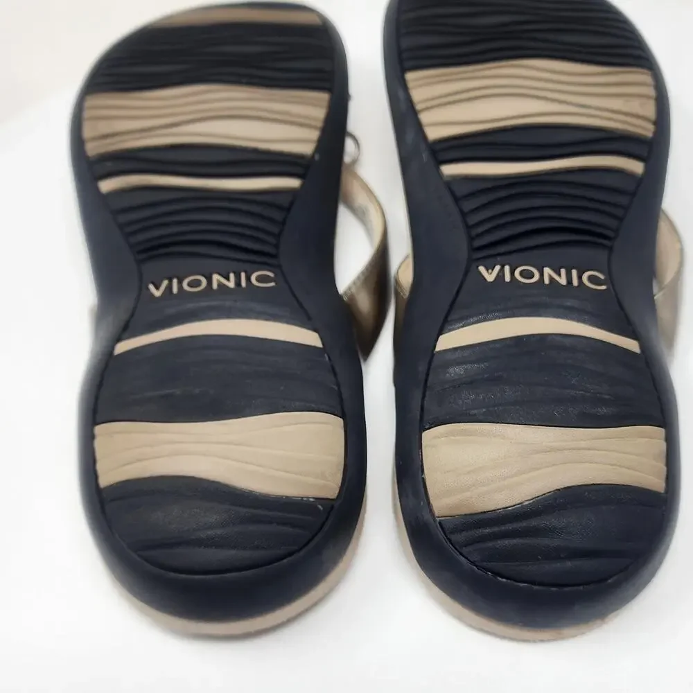 Vionic Bella II Flipflop Sandal Women 9 Champagne Gold Metallic Bow Comfort Shoe